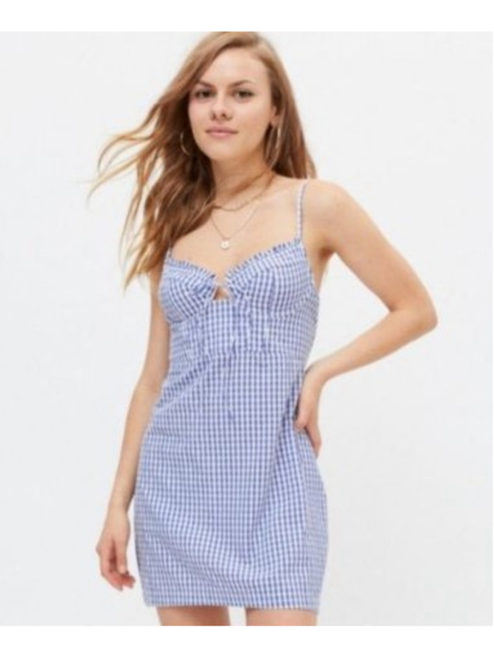 Urban Outfitters Gingham Check blue/white Bustier Sweetheart Mini Dress S